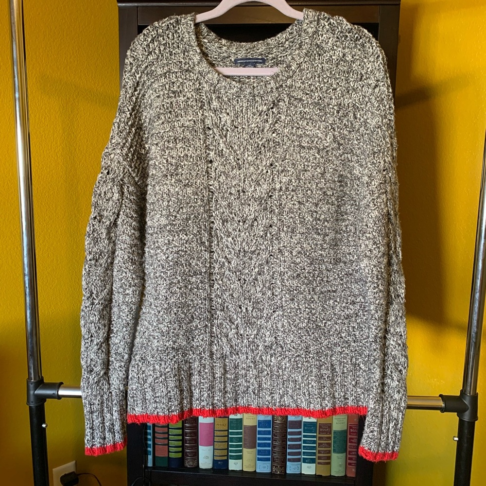 American Eagle Outfitter sweater, gray and white with red trim